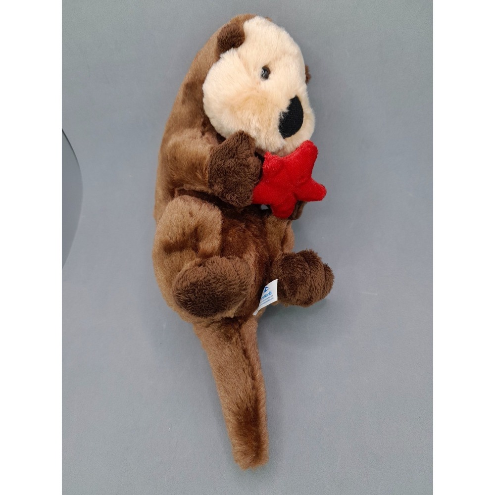SeaWorld Otter Plush 10 in Stuffed Animal Toy Brown Holding Red Starfish Cute - Picture 4 of 7